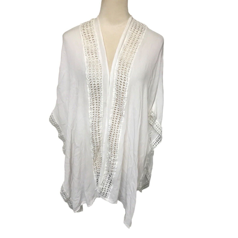 Nordstrom Women's One Size Ivory Crochet Poncho Open Cardigan Lightweight Sz OS